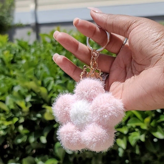 Cute Flower Pom Pom Keychain with Gold Hardware